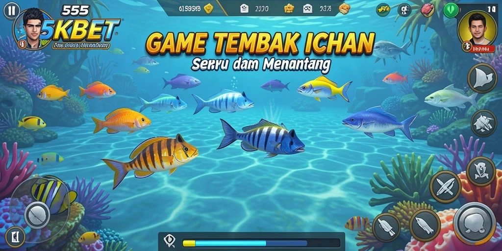 Screenshot gameplay 55KBET yang menunjukkan aksi menembak ikan.