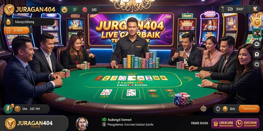 Screenshot JURAGAN404 menampilkan dealer dan gameplay Live Casino yang menarik.