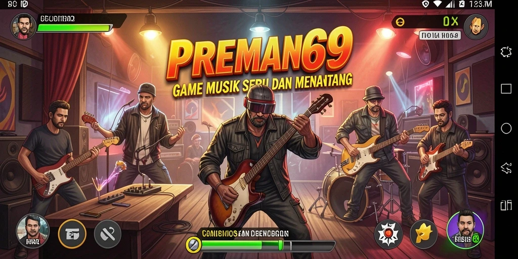 Tampilan gameplay PREMAN69 yang seru dengan berbagai genre musik.